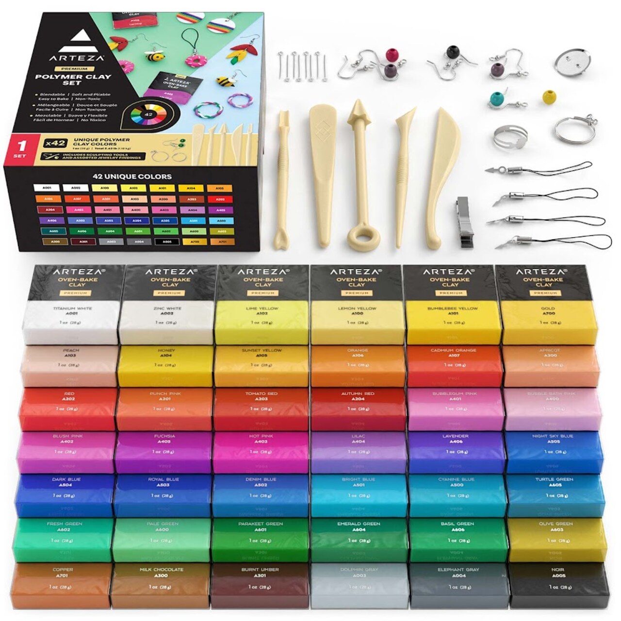 Arteza Polymer Clay, Art Supply Set , Tools & Accessories- 42 Colors